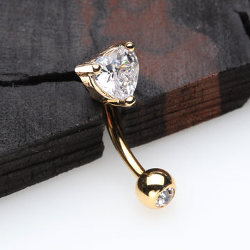 Detail View 1 of Golden Heart Gem Sparkle Prong Curved Barbell-Clear Gem